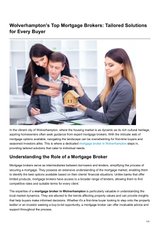 Wolverhamptons Top Mortgage Brokers Tailored Solutions for Every Buyer