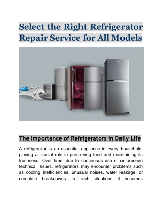 Select the Right Refrigerator Repair Service for all models