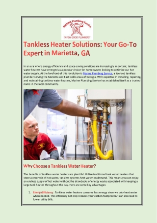 Tankless Heater Solutions Your Go-To Expert in Marietta, GA