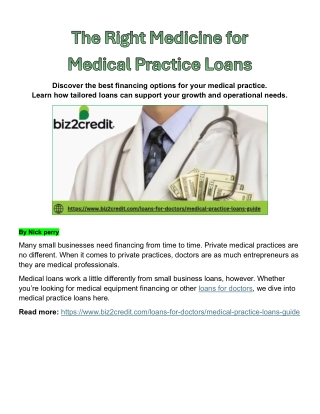 The Right Medicine for Medical Practice Loans