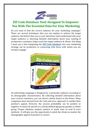 ZIP Code Database Tool: Designed To Empower You With The Essential Data For Your