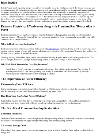 Enrich Power Efficiency along with Top Quality Roof Restoration in Perth
