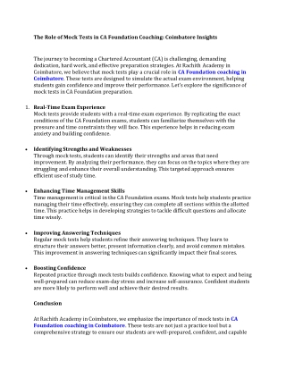 The Role of Mock Tests in CA Foundation Coaching Coimbatore Insights