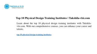 Top 10 Physical Design Training Institutes Takshila-vlsi.com