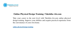 Online Physical Design Training  Takshila-vlsi.com