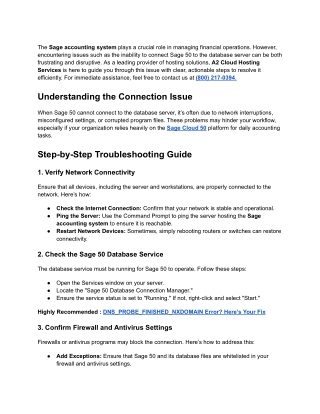 What To Do Next If Sage 50 Cannot Connect To Database Server?
