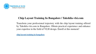 Chip Layout Training In Bangalore  Takshila-vlsi.com