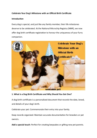 Celebrate Your Dog’s Milestone with an Official Birth Certificate