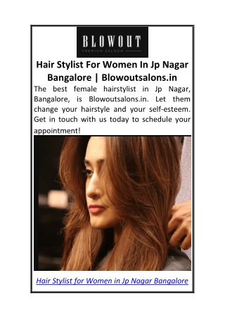 Hair Stylist For Women In Jp Nagar Bangalore  Blowoutsalons.in