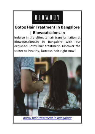 Botox Hair Treatment In Bangalore  Blowoutsalons.in