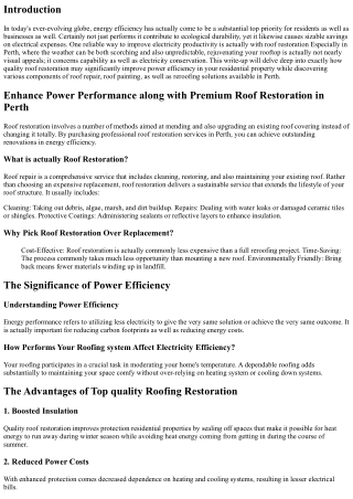 Boost Electricity Performance along with Premium Roof Restoration in Perth