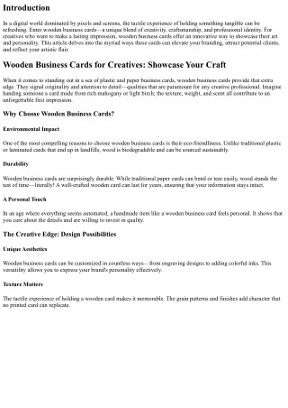 Wooden Business Cards for Creatives: Showcase Your Craft