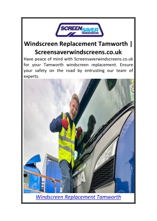 Windscreen Replacement Tamworth  Screensaverwindscreens.co.uk