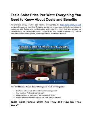 Tesla Solar Price Per Watt