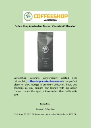 Coffee Shop Amsterdam Menu  Cannabis Coffeeshop