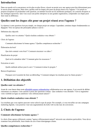 Quelles sont les étapes clés pour un projet réussi avec l'agence ?
