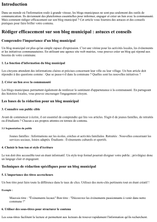 “Rédiger efficacement sur son blog municipal : astuces et conseils”