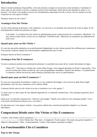 “Comment choisir entre un site vitrine et un site e-commerce avec votre agence ?