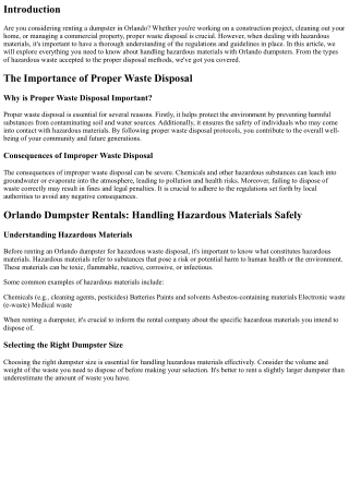 “Handling Hazardous Materials: What You Need to Know About Orlando Dumpsters”