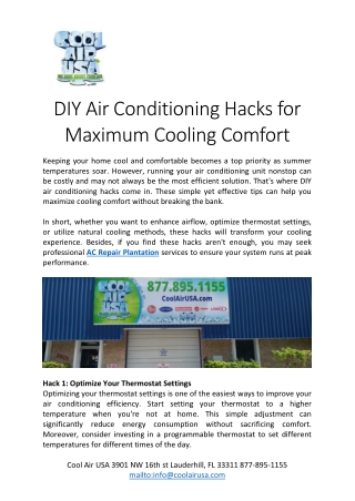 DIY Air Conditioning Hacks for Maximum Cooling Comfort