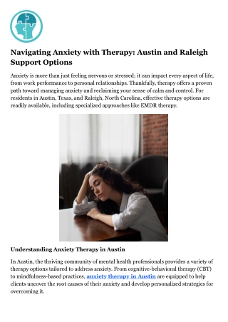 Navigating Anxiety with Therapy Austin and Raleigh Support Options