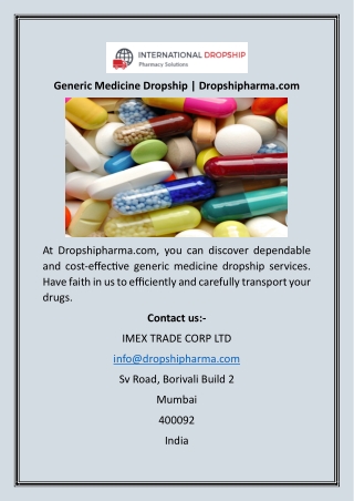 Generic Medicine Dropship  Dropshipharma
