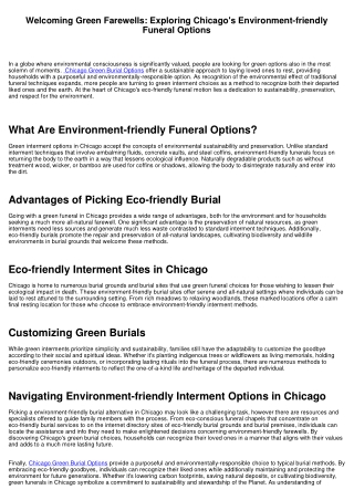 Welcoming Environmentally Friendly Goodbyes: Checking out Chicago's Environment-friendly Burial Options