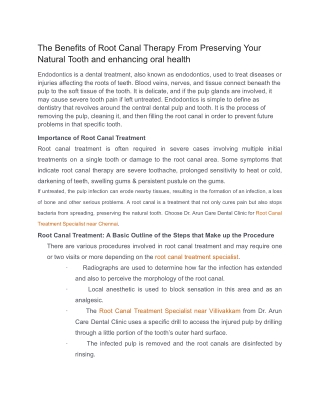 The Benefits of Root Canal Therapy From Preserving Your Natural Tooth and enhancing oral health