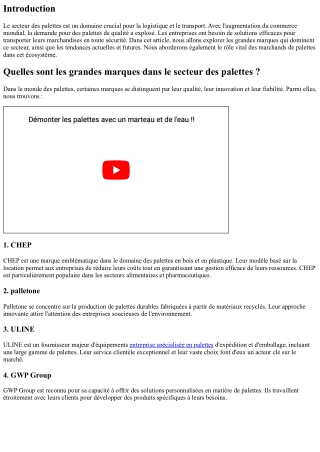 Quelles sont les grandes marques dans le secteur des palettes ?