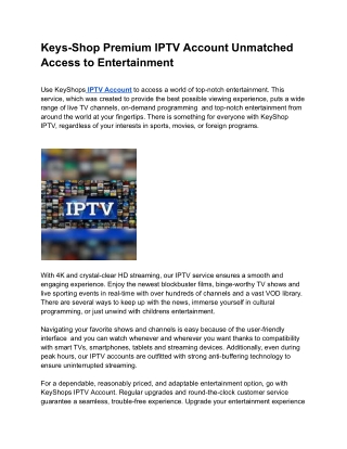 Keys-Shop Premium IPTV Account Unmatched Access to Entertainment