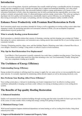 Enhance Energy Effectiveness along with Quality Roof Restoration in Perth