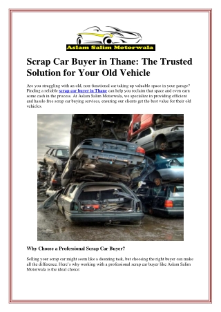 Scrap Car Buyer in Thane: The Trusted Solution for Your Old Vehicle