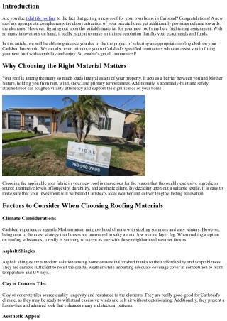 Choosing the Right Material for Your New Roof with Carlsbad's Top Contractors