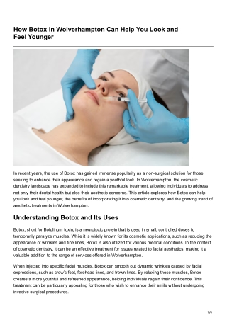 How Botox in Wolverhampton Can Help You Look and Feel Younger