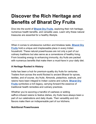 Discover the Rich Heritage and Benefits of Bharat Dry Fruits
