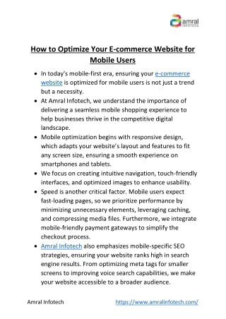 How to Optimize Your E-commerce Website for Mobile Users by Amral Infotech