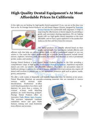 High Quality Dental Equipment’s At Most Affordable Prices In California