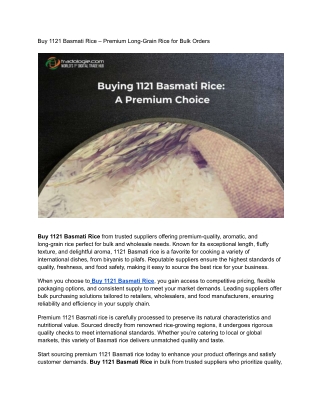 Buy 1121 Basmati Rice – Premium Long-Grain Rice for Bulk Orders