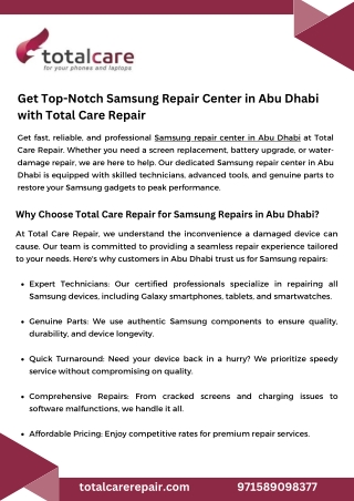 Get Top-Notch Samsung Repair Center in Abu Dhabi with Total Care Repair