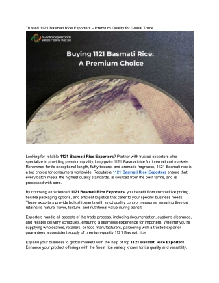 Trusted 1121 Basmati Rice Exporters – Premium Quality for Global Trade