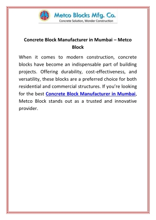 Concrete Block Manufacturer in Mumbai