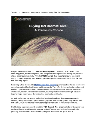 Trusted 1121 Basmati Rice Importer – Premium Quality Rice for Your Market