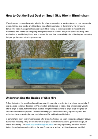 How to Get the Best Deal on Small Skip Hire in Birmingham