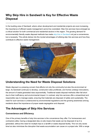 Why Skip Hire in Sandwell is Key for Effective Waste Disposal