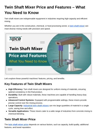 Twin Shaft Mixer Price and Features – What You Need to Know