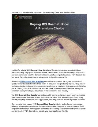 Trusted 1121 Basmati Rice Suppliers – Premium Long-Grain Rice for Bulk Orders