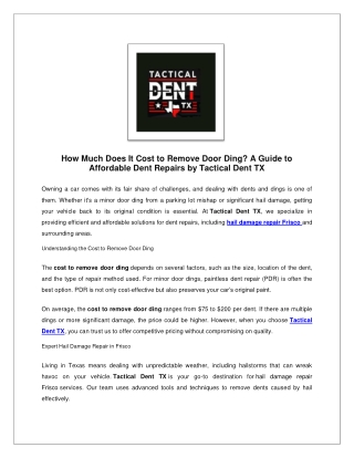 How Much Does It Cost to Remove Door Ding