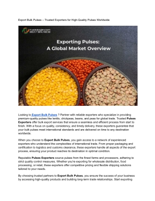 Export Bulk Pulses – Trusted Exporters for High-Quality Pulses Worldwide