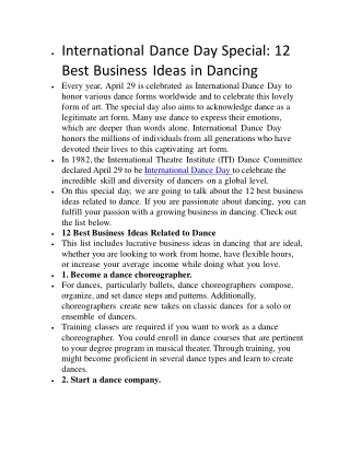 International Dance Day Special: 12 Best Business Ideas in Dancing