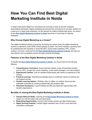 How You Can Find Best Digital Marketing Institute in Noida